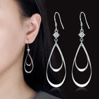 Exquisite 925 Sterling Silver Double Teardrop Earrings