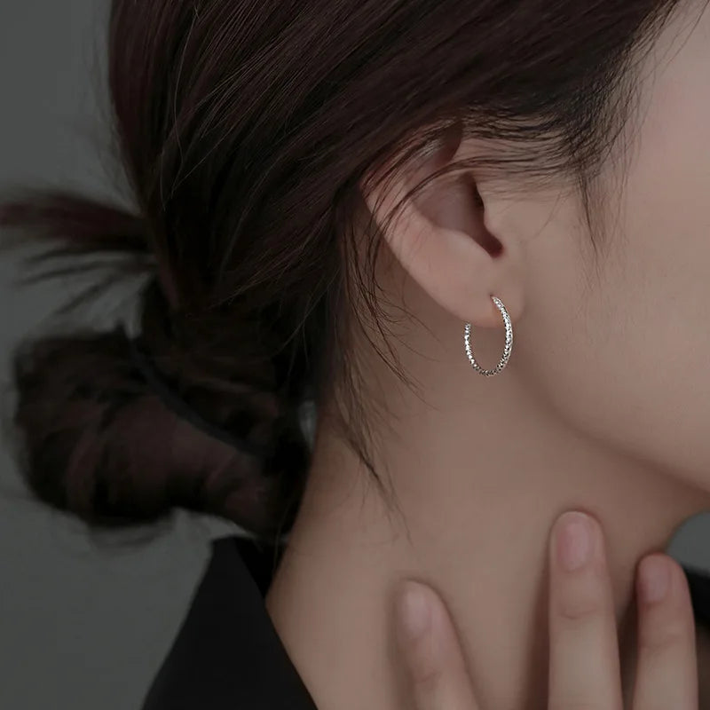 Shiny Geometric Silver-Tone Minimalist Hoop Earrings