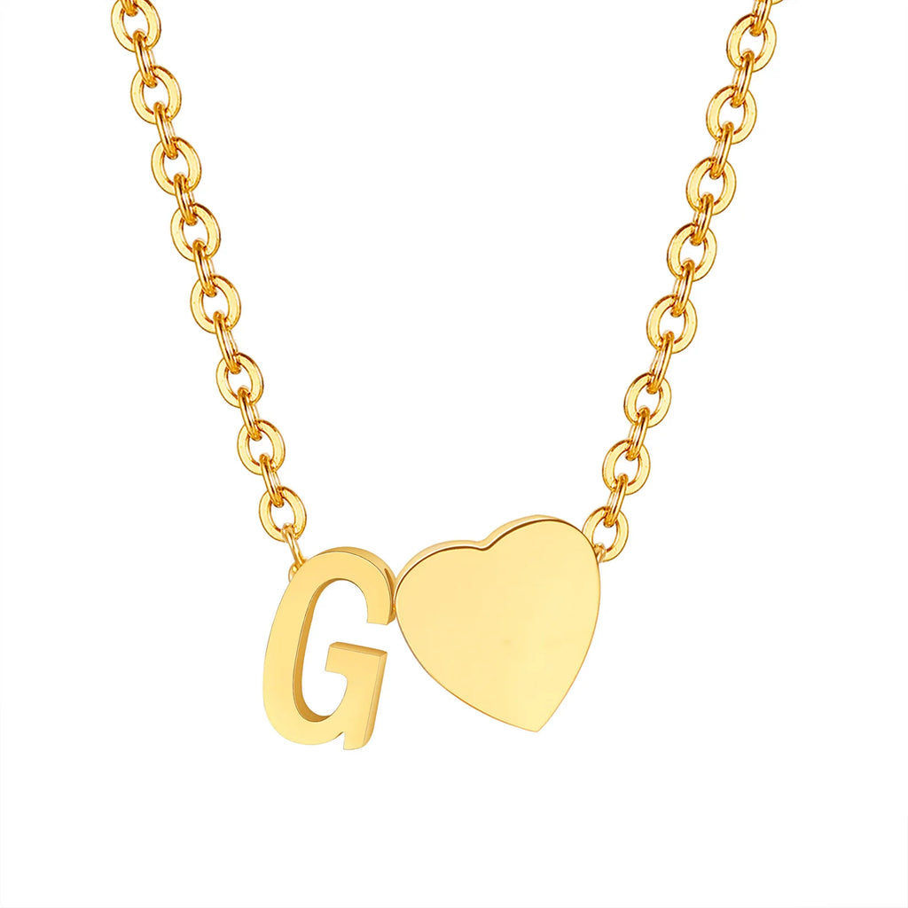 18K Gold Plated Petite Initial Heart Pendant Necklace