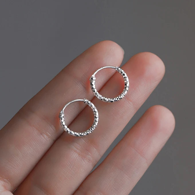 Shiny Geometric Silver-Tone Minimalist Hoop Earrings