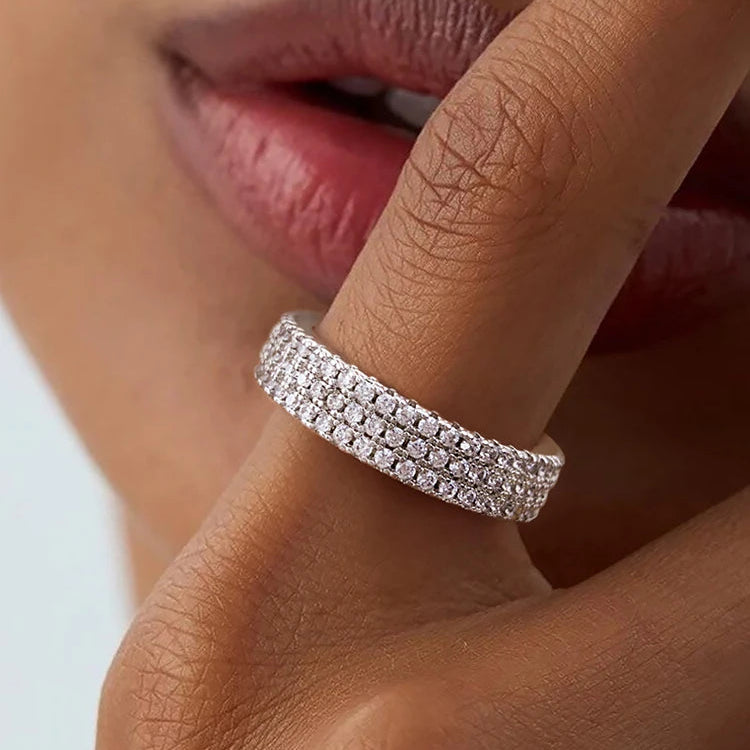 Sterling Silver AAAAA Micro Pave Eternity Band Ring