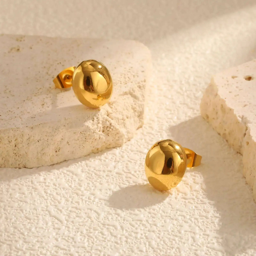 Oval Half-Ball Brushed Gold-Tone Button Earrings
