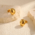Oval Half-Ball Brushed Gold-Tone Button Earrings