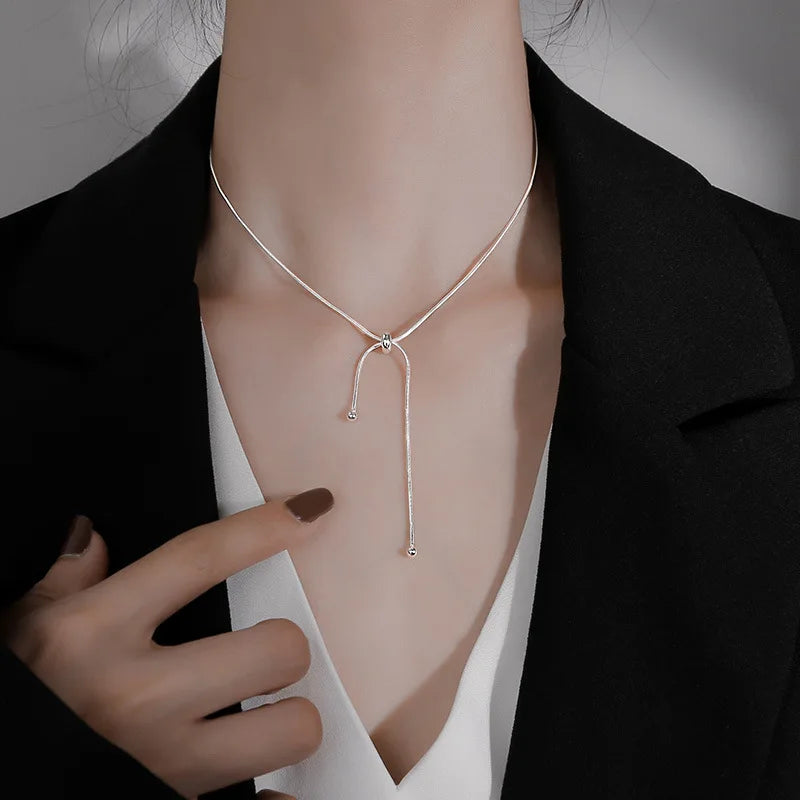 925 Sterling Silver Tassel Snake Chain Necklace