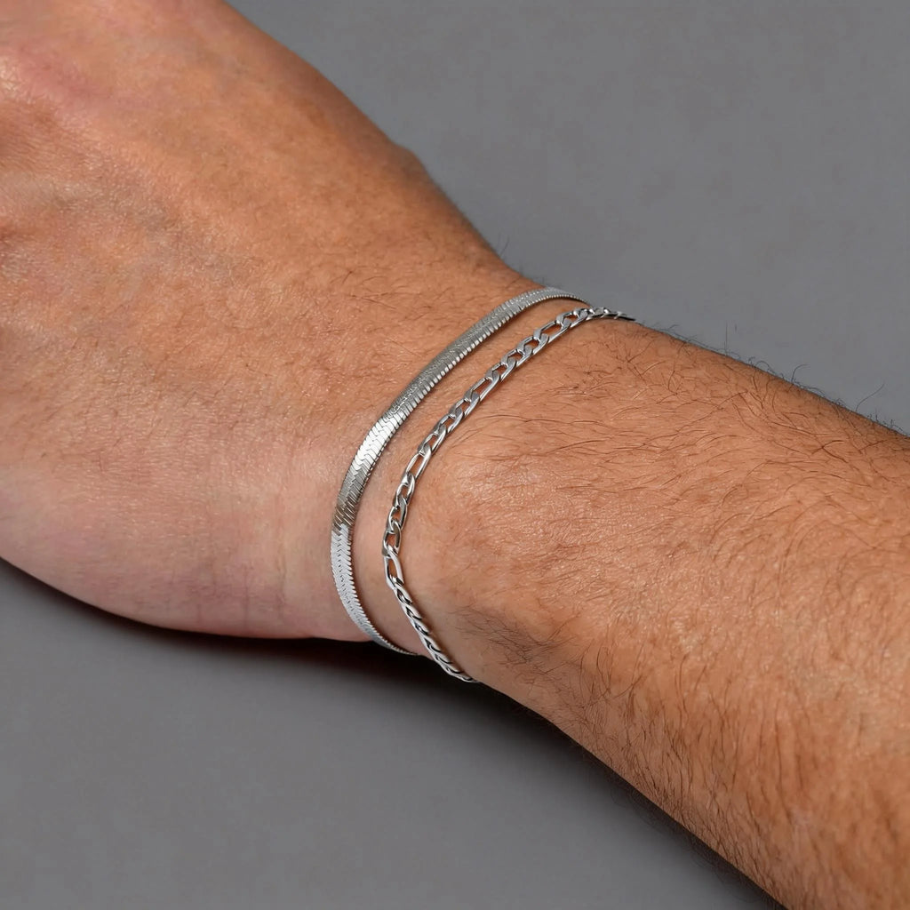 Nexus Stainless Steel Cuban and Rope Chain Bracelet Set