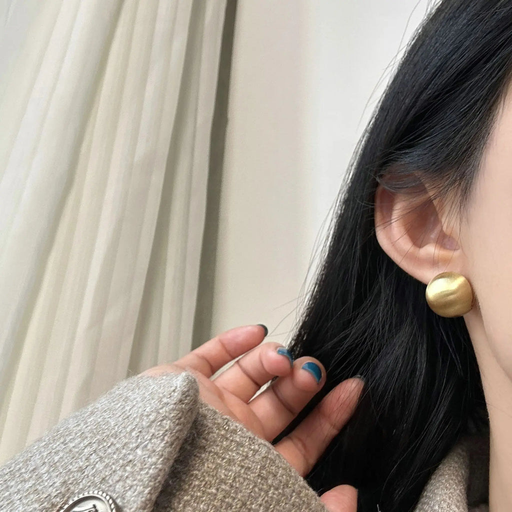 Brushed Frosted Golden Ball Hoop Earrings