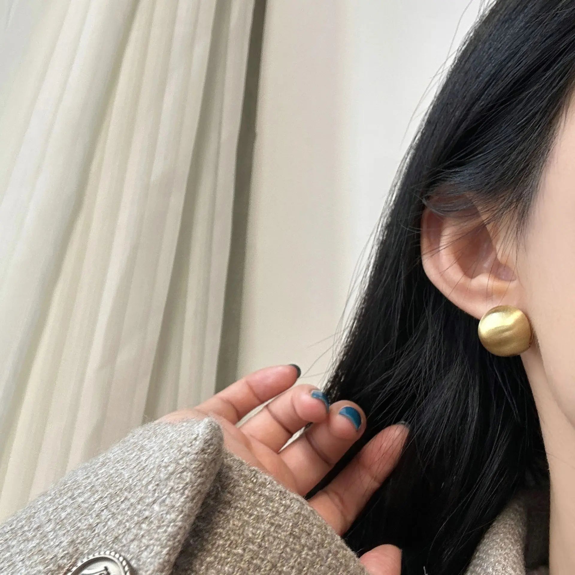 Brushed Frosted Golden Ball Hoop Earrings
