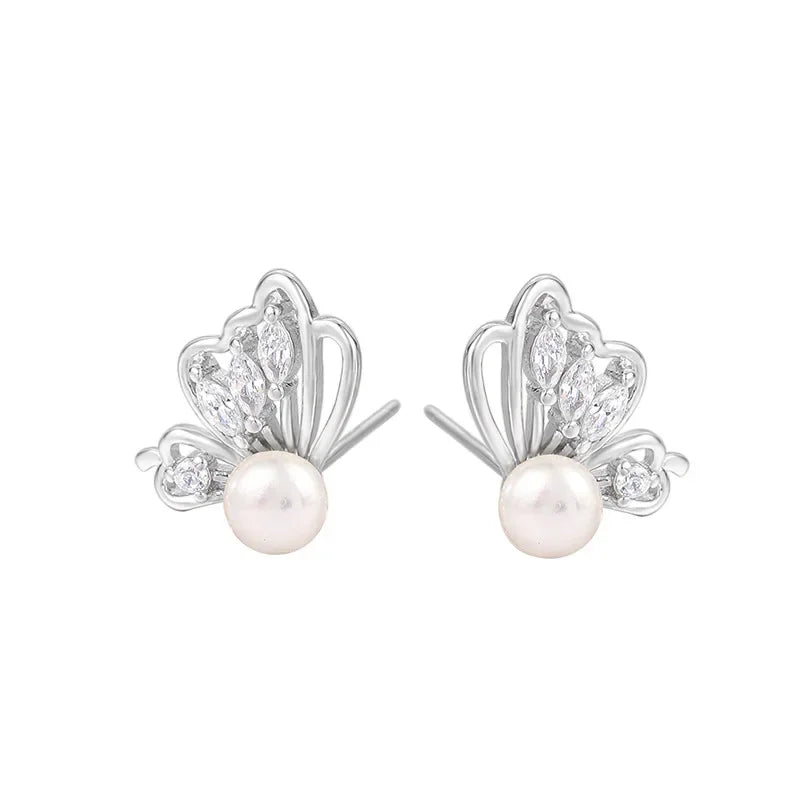 925 Silver Needle Pearl Huggie Hoop Earrings