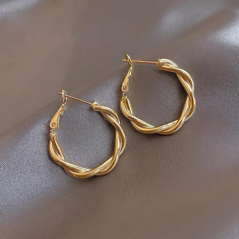 Geometric Gold-Tone U-Shape Hoop Earrings
