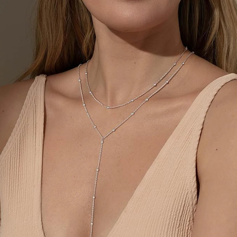 14K Gold Plated Stainless Steel Y-Shaped CZ Necklace