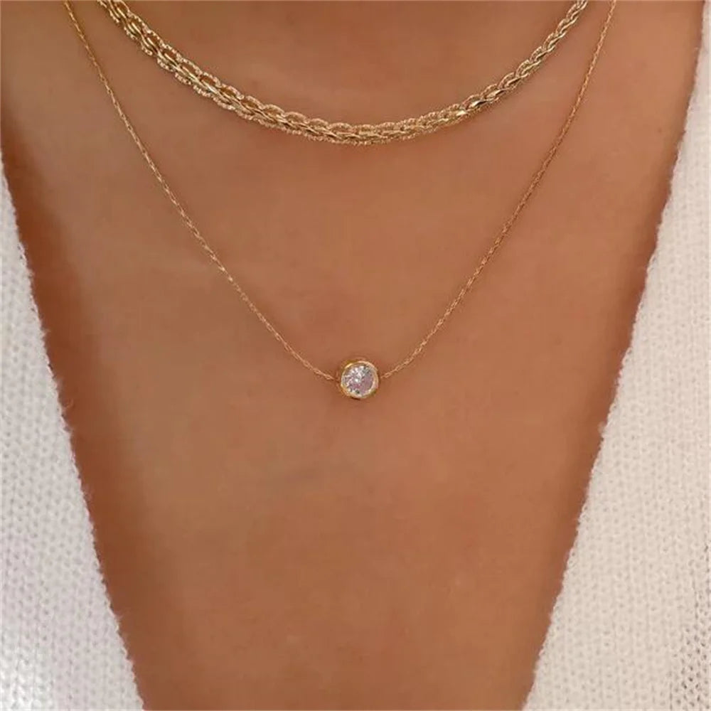Vintage Geometric Crystal Multi-Tier Snake Chain Necklace
