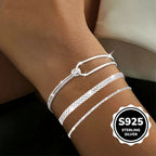 Chloe Minimalist Silver Wavy Chain Bracelet Set