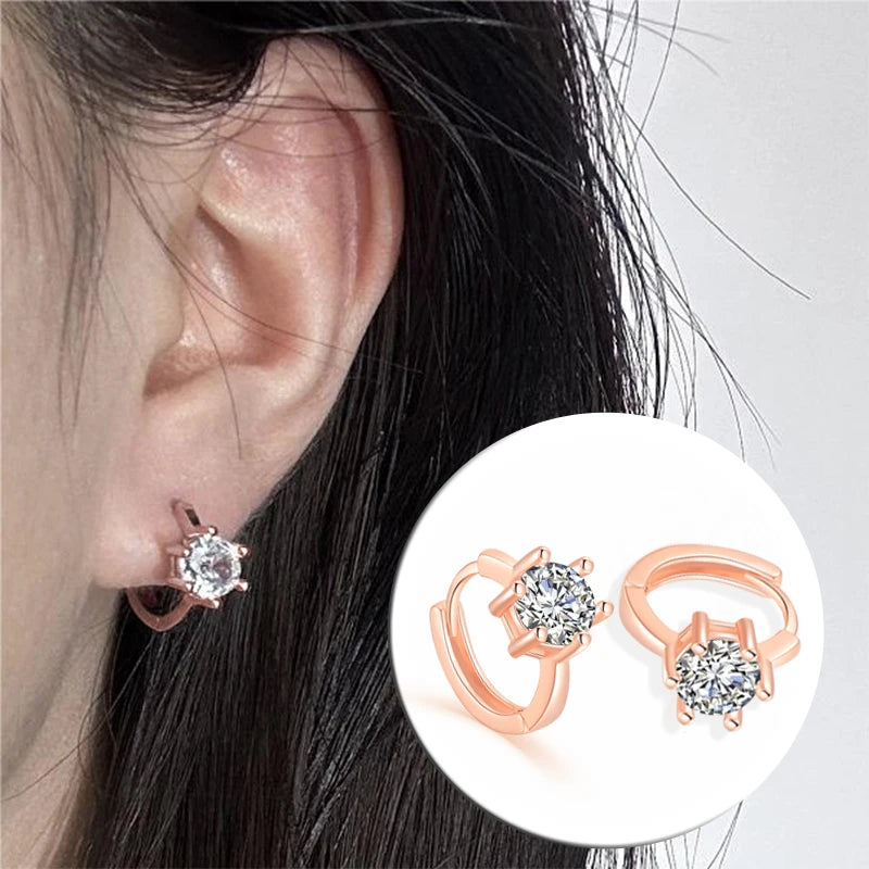 Classic Six-Claw AAA+ CZ Rose Gold Stud Earrings