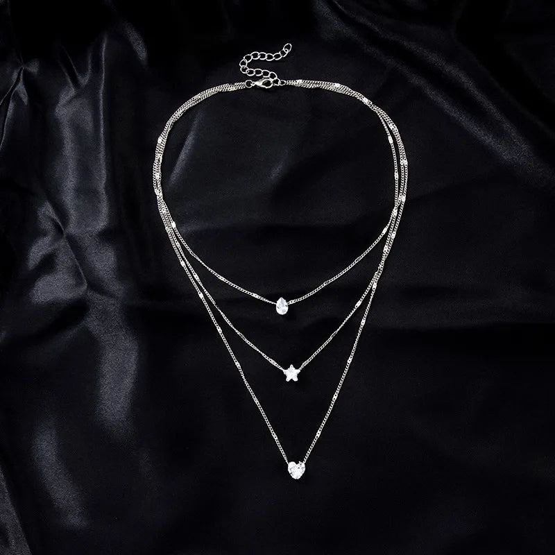 Radiant Zircon Multi-Layered Choker Pendant Necklace