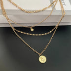 Three-Layer Coin Disc Bead Chain Necklace