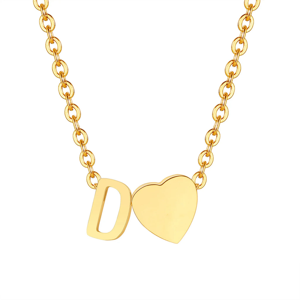 18K Gold Plated Petite Initial Heart Pendant Necklace