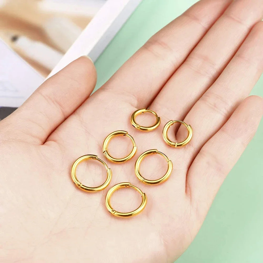 7-Pair Multi-Size Stainless Steel Huggie Hoop Earring Set