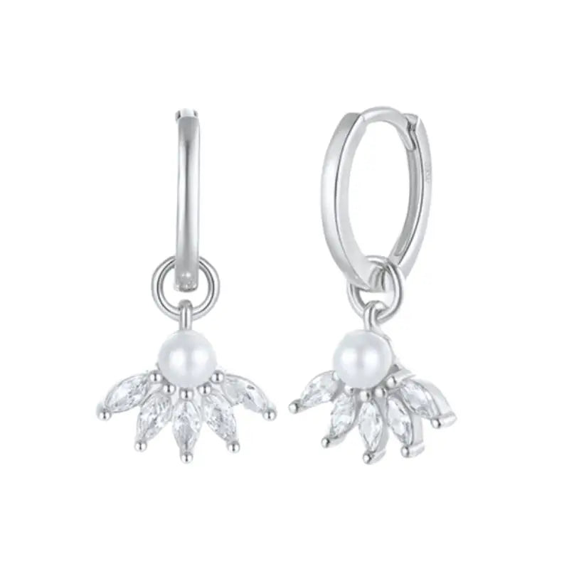 925 Silver Needle Pearl Huggie Hoop Earrings