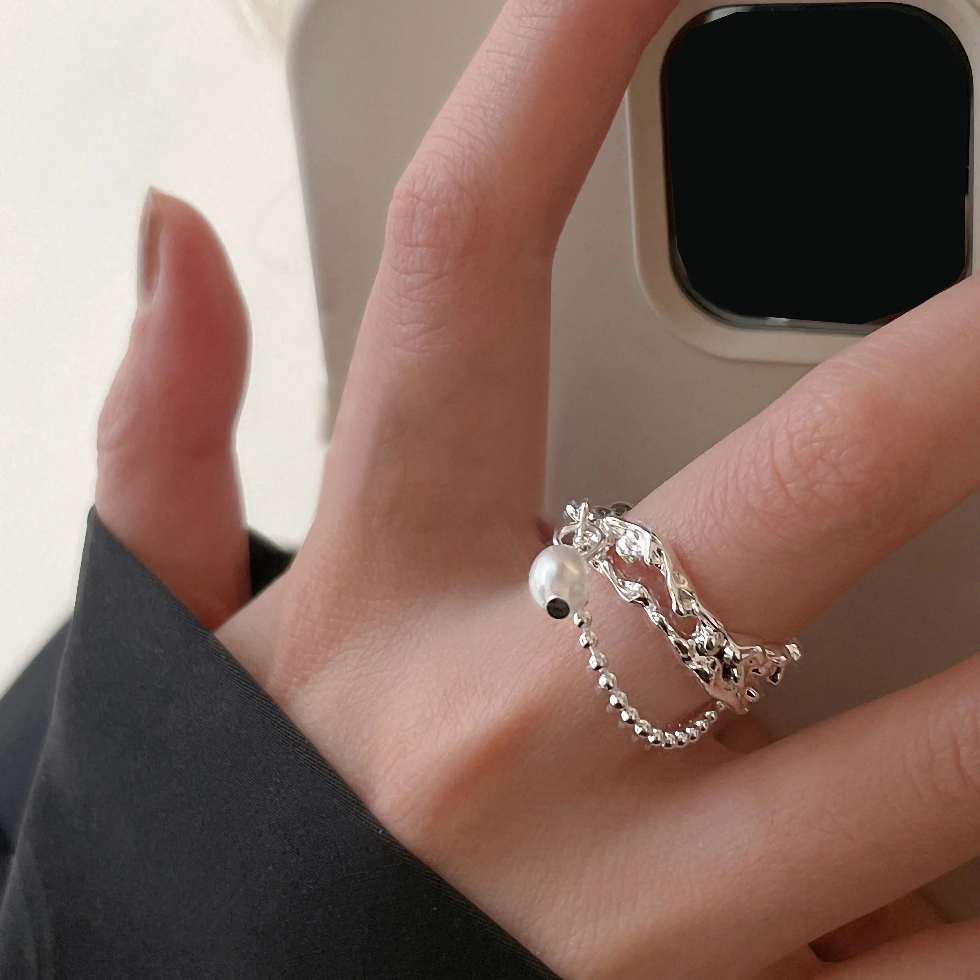 Irregular Shell Overlapping 925 Sterling Silver Ring