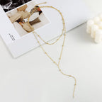 14K Gold Plated Stainless Steel Y-Shaped CZ Necklace