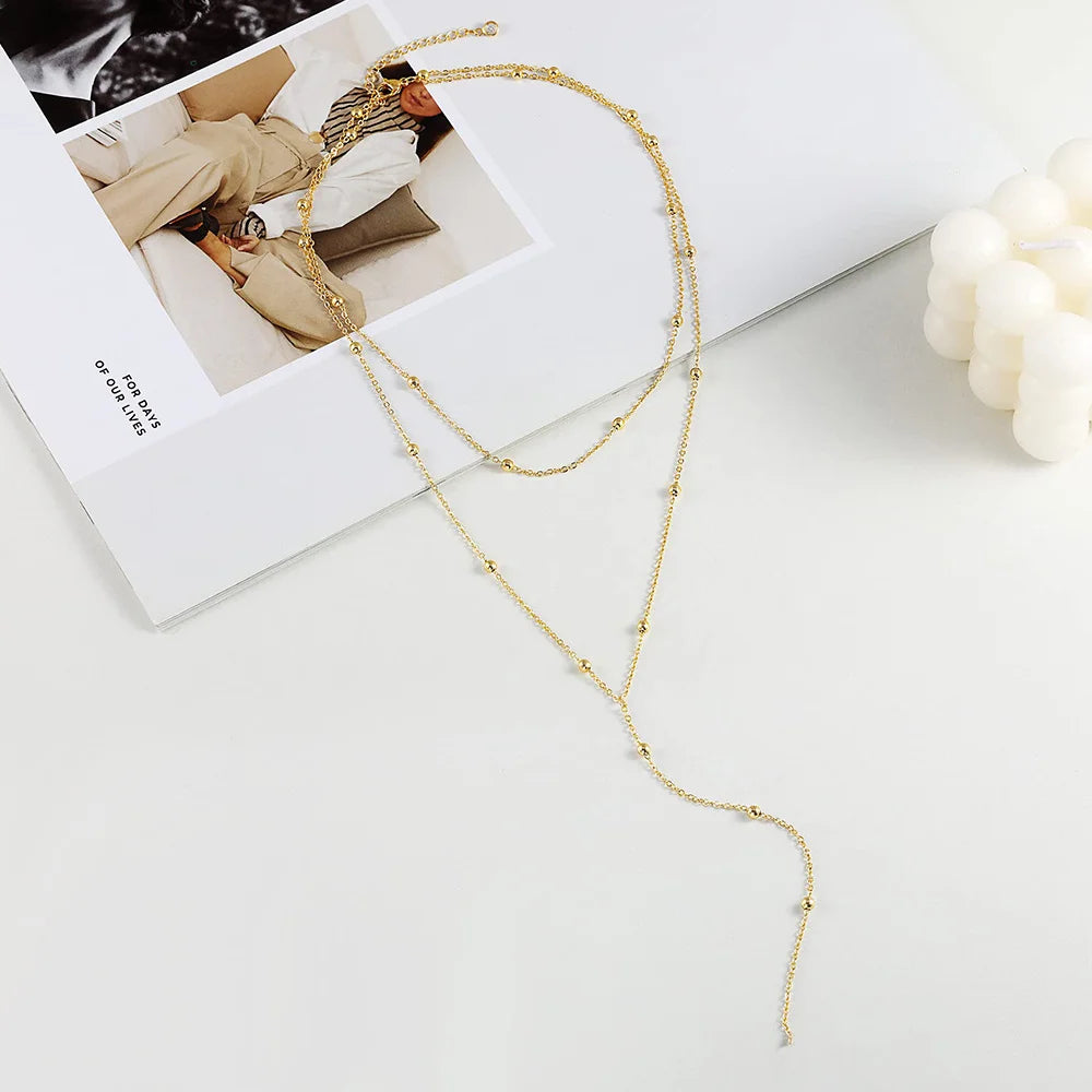 14K Gold Plated Stainless Steel Y-Shaped CZ Necklace
