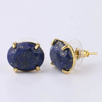 Gold Oval Faceted Natural Stone Stud Earrings