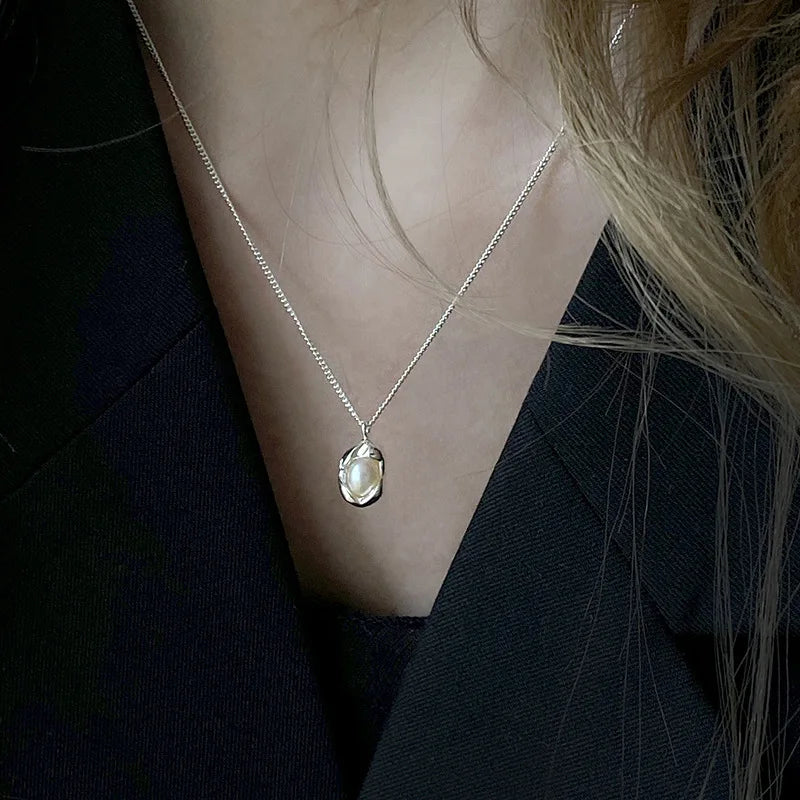 925 Sterling Silver Simple Pearl Pendant Necklace