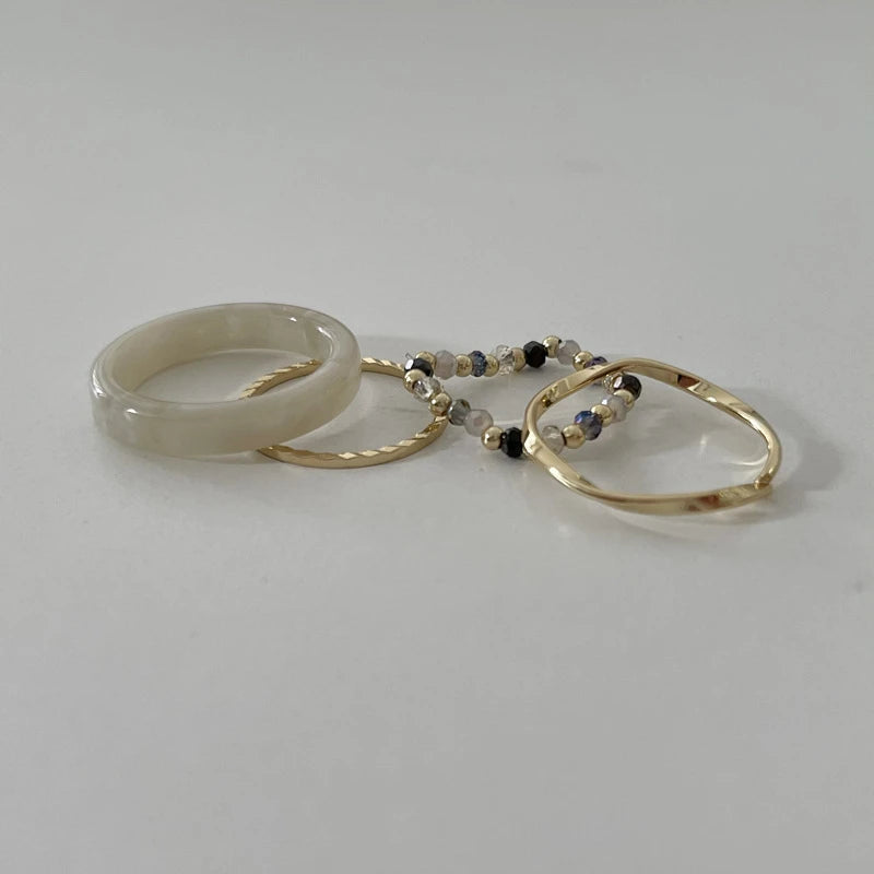 4-Piece Colorful Bead & Irregular Line Ring Set
