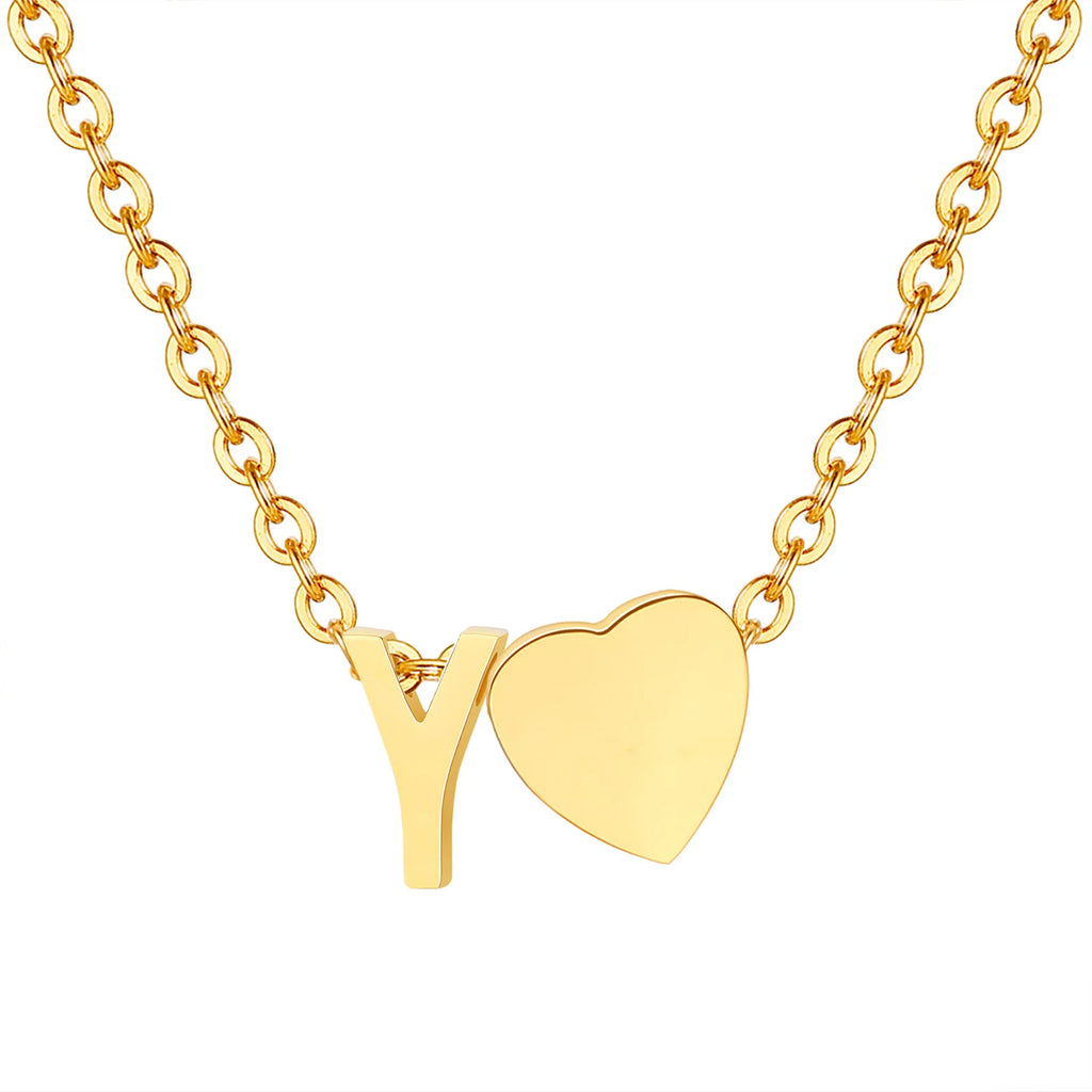 18K Gold Plated Petite Initial Heart Pendant Necklace