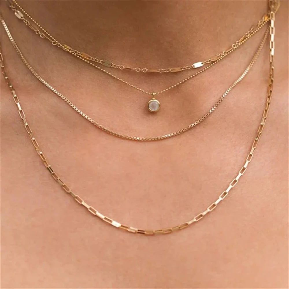 Vintage Geometric Crystal Multi-Tier Snake Chain Necklace